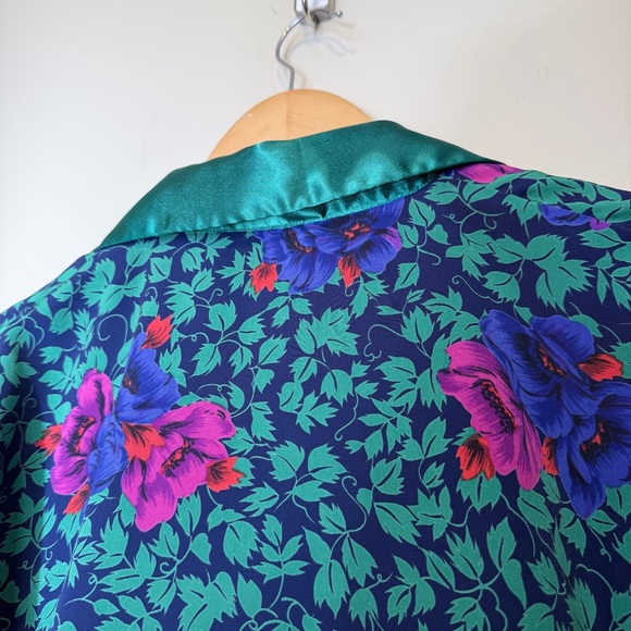 VS | VTG Gold Label Floral Ivy Print Relaxed Mini Nightie Robe Sleep Shirt - Picture 9 of 16